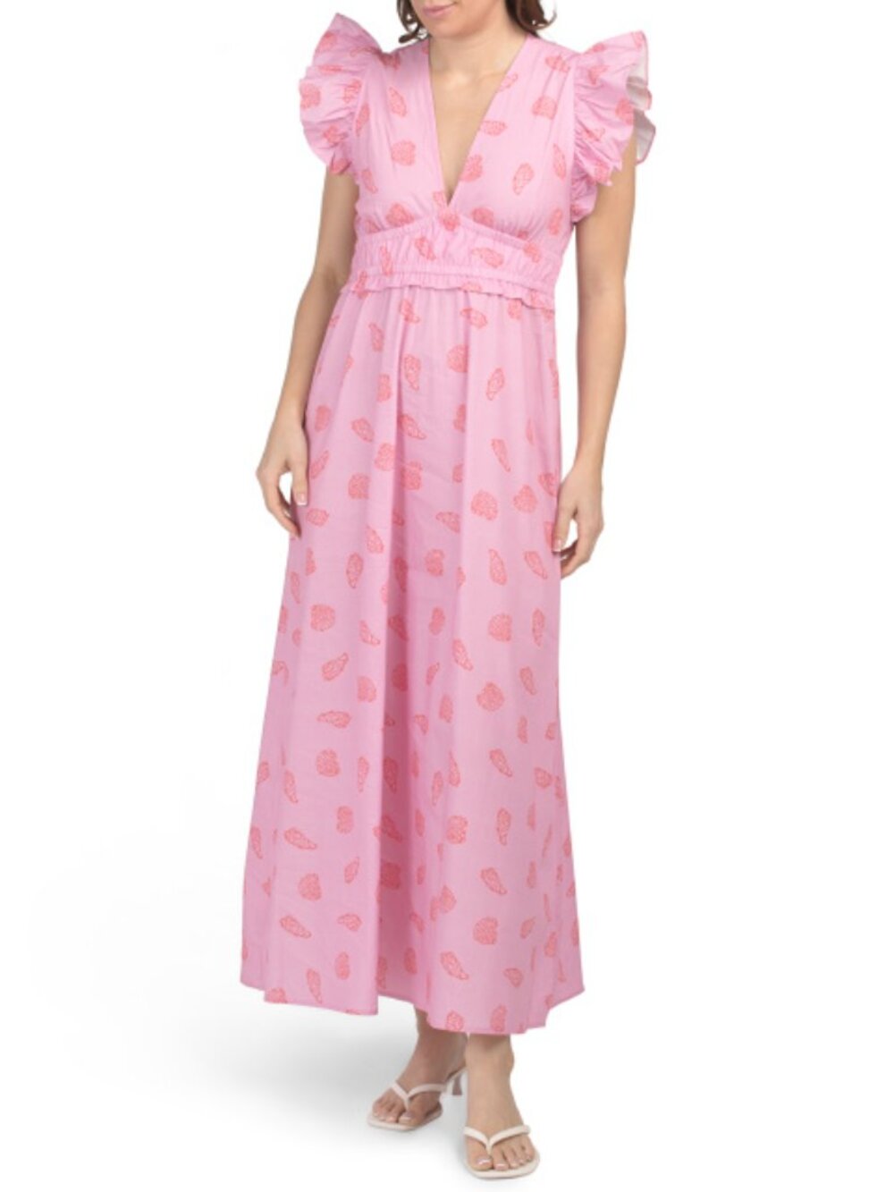 SAIL TO SABLE Flutter Sleeve Seashell Printed Maxi Dress